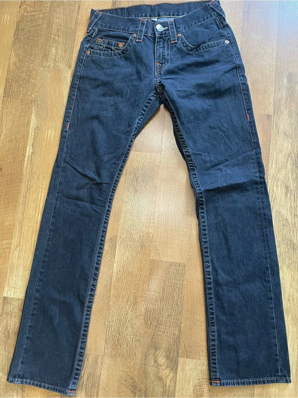 True Religion Men's Straight Jeans in Black with Red Accent